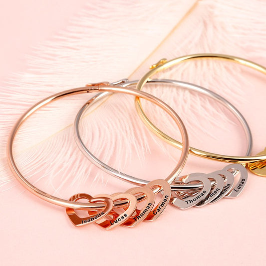 Gnoce "Lettering You in My Heart" Bangle Bracelet with Heart Shape Pendants inLead-free ECO Copper_4