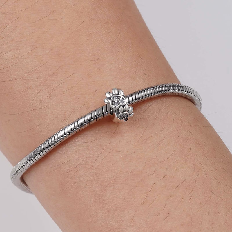Cute Paws Charm Bead Sterling Silver Inlaid with Stones_3