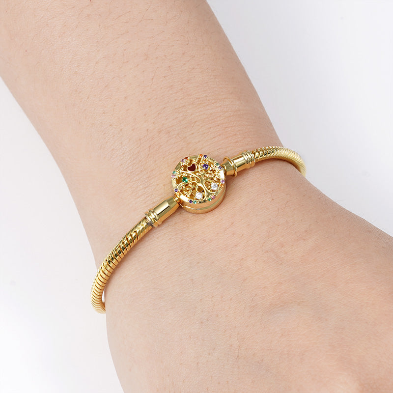 Tree of Life Bracelet Sterling Silver 18K Gold Plated Inlaid with Colorful Stones_4
