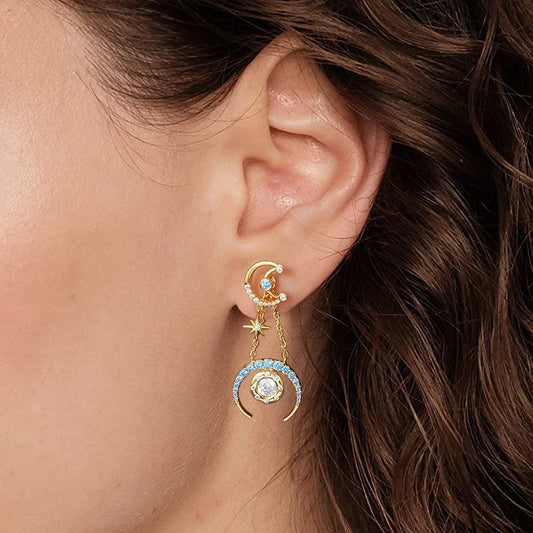 Gnoce Star Moon Asymmetrical Dangle Earrings_4