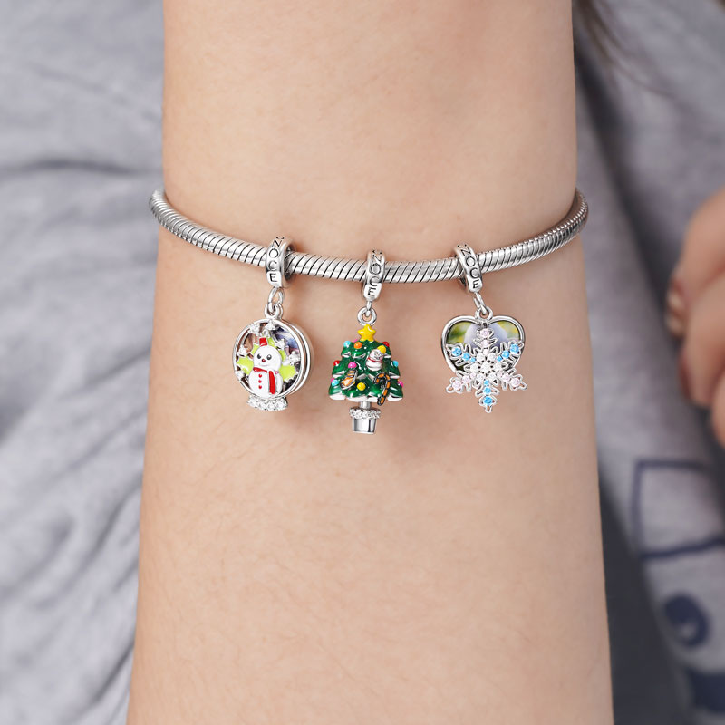 Gnoce Snowman Personalized Engravable Photo Charm Platinum-plated Silver Blend_3