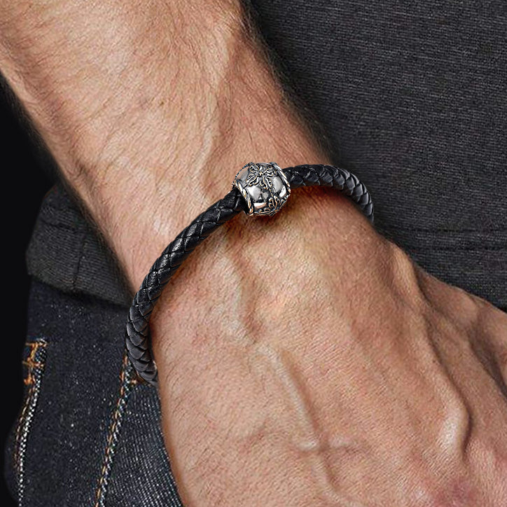 Gnoce Vintage Pattern Men's Charm Platinum-plated Silver Blend_4