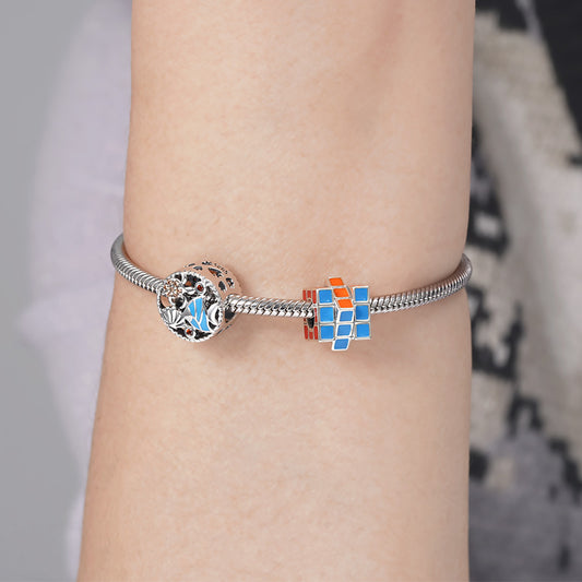 Rubik's Cube Charm Bead 925 Sterling Silver with Enamels_3