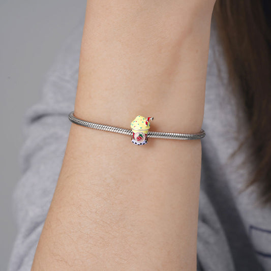 Sweet Ice Cream Milk Tea Charm Bead 925 Sterling Silver with Colorful Enamels_3