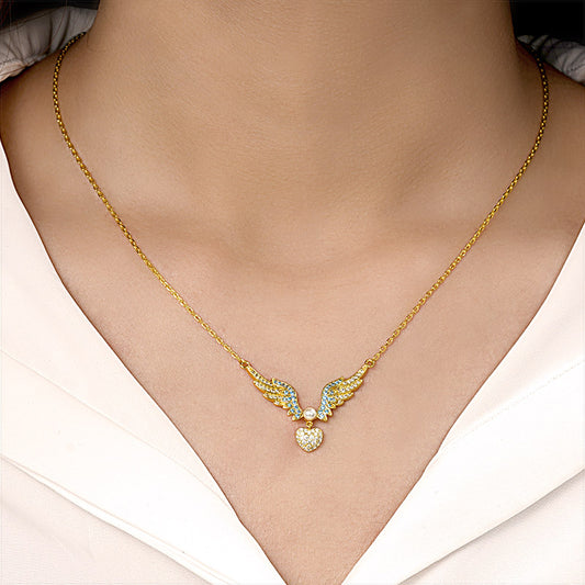 Gnoce Sparkling Heart with Angel's Wing Necklace_4