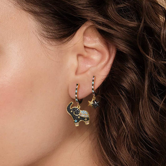 Elephant Dangle Earrings 925 Sterling Silver 18K Gold Plated Inlaid with Colorful Gemstones_3