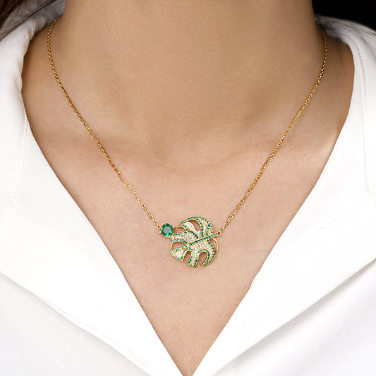 Gnoce Shiny Philodendron Split Leaf with Princess-Cut Necklace_4