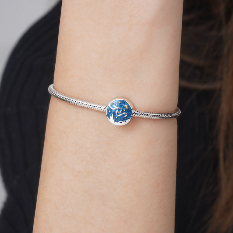 Gnoce Starry Night Double-sided Pattern Charm Platinum-plated Silver Blend_3