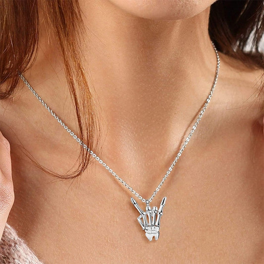 Gnoce "Rock And Roll" 925 Sterling Silver I Love Rock Pendant Necklace For Rock Music Fans_3