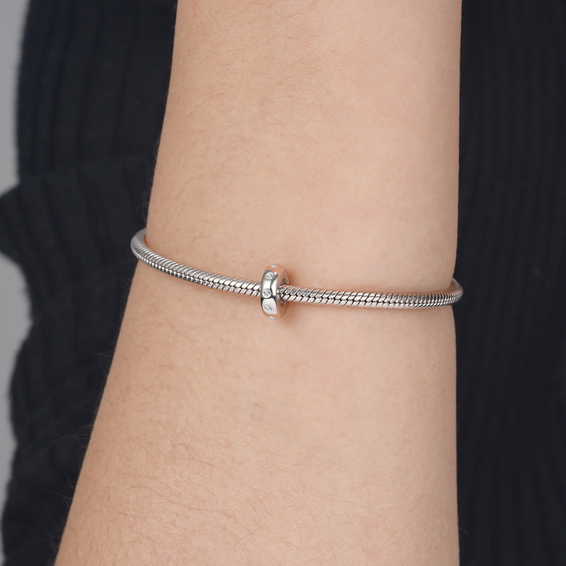 Gnoce Sparkling Stopper for Charm Bracelets 925 Sterling Silver Inlaid with Clear Gemstones_3