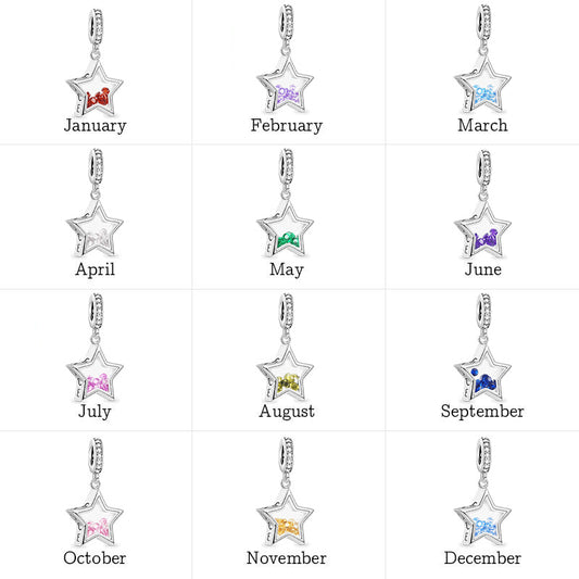Star-shaped Birthstone Pendant Dangle Charm 925 Sterling Silver_4