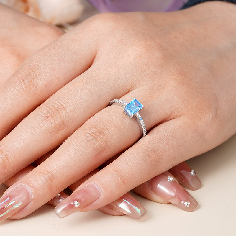 Gnoce Elegant Blue Rectangle-Cut Ring Platinum-plated Silver Blend_7