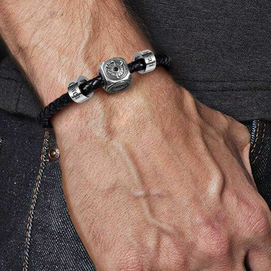 Eye Vintage Bead & Customized Classic Beads S925 Sterling Silver with Gift Copper Black Leather Men's Bracelet Jewelry for Men_7