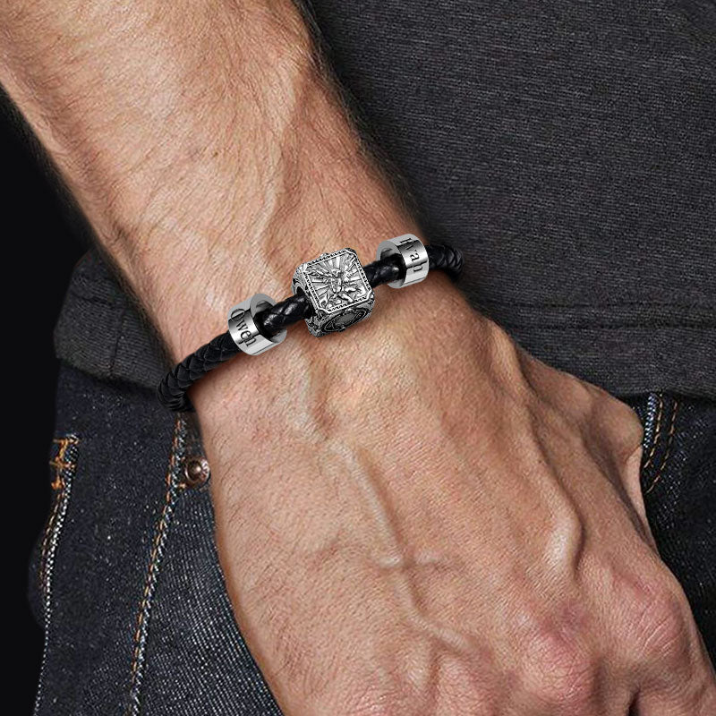 Sword and Skeleton Vintage Bead & Customized Classic Beads S925 Sterling Silver with Gift Copper Black Leather Men's Bracelet Jewelry for Men_7