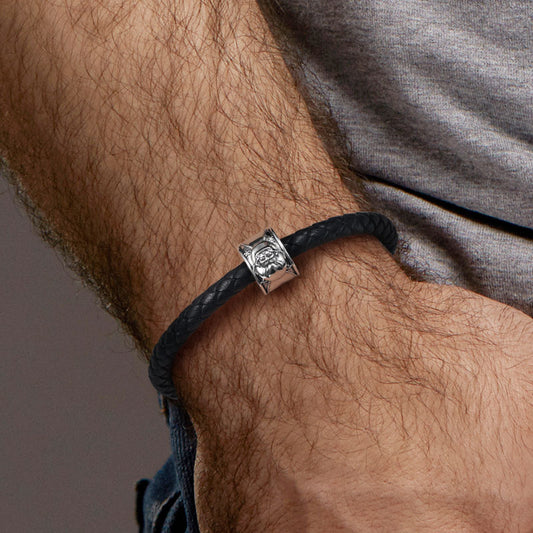 Satsuma Vintage Bead S925 Sterling Silver with Gift Copper Black Leather Men's Bracelet Jewelry for Men_5