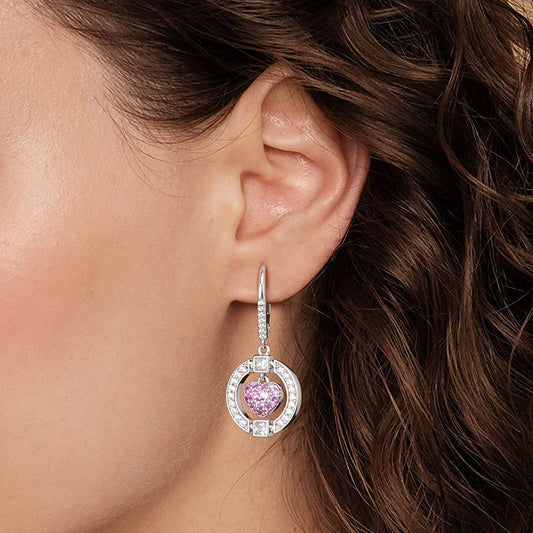Gnoce Pink Heart Circle Dangle Leverback Earrings Platinum-plated Silver Blend_4