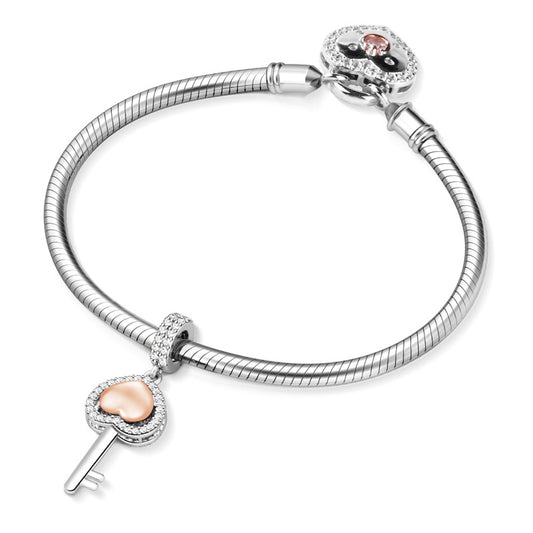 Gnoce Heart Key Charm Platinum-plated Silver Blend_3