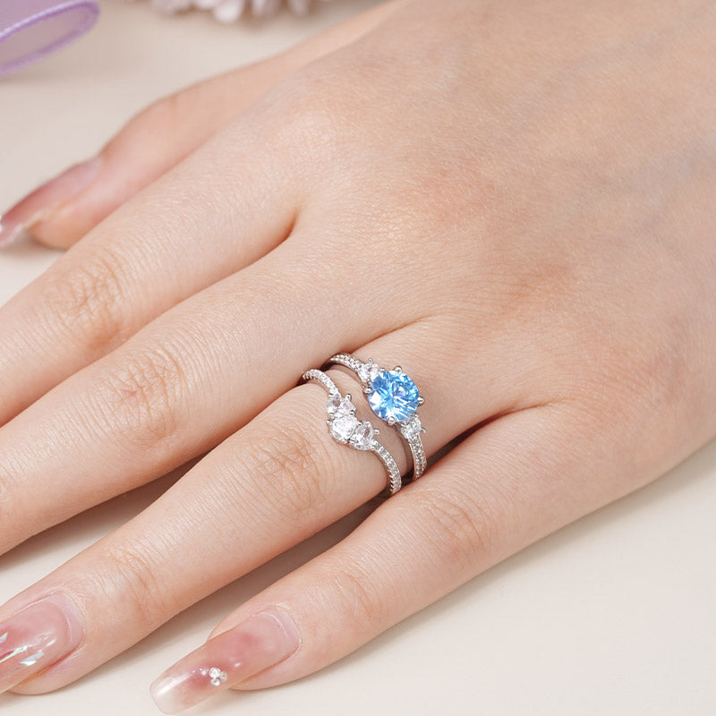 Gnoce Classic Sparkle Wishbone Ring Set Platinum-plated Silver Blend_6