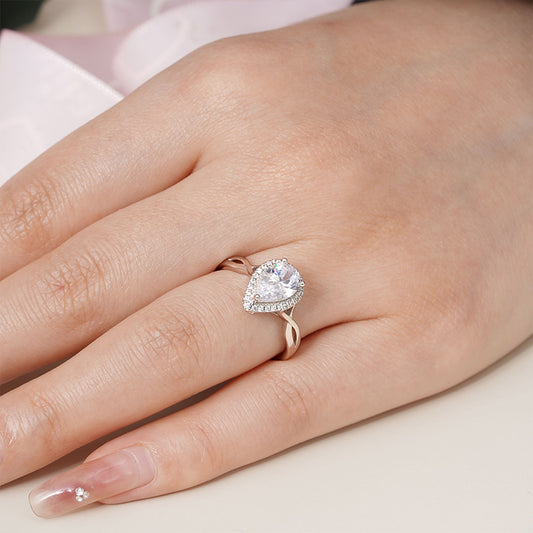Gnoce Crossover Pear Halo Engagement Ring Platinum-plated Silver Blend_5