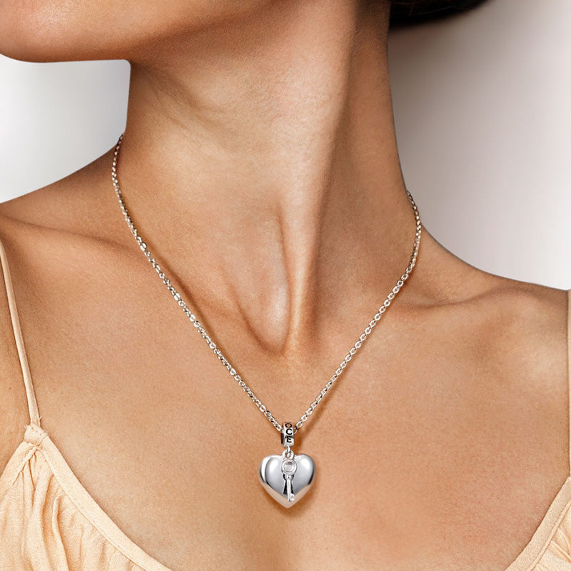 Gnoce Engravable Heart & Key Charm Platinum-plated Silver Blend_5