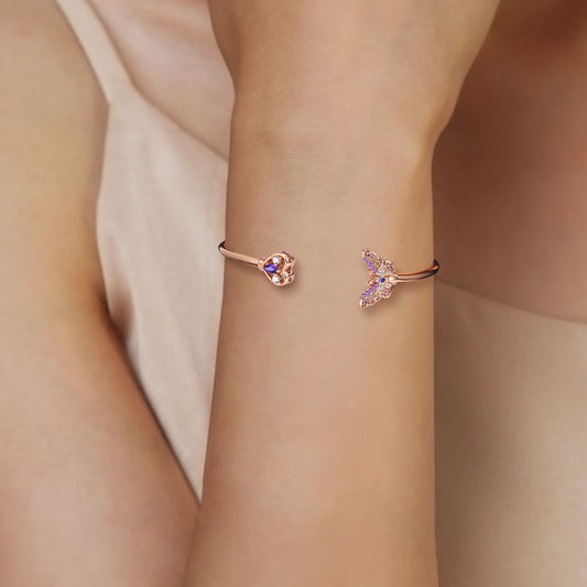 Gnoce Butterfly & Love Heart Open Bangle Bracelet_4