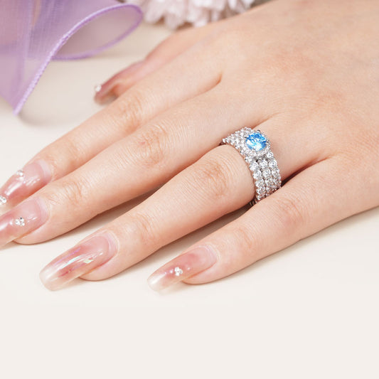 Gnoce Sparkling Round Cut Stackable Ring Set Platinum-plated Silver Blend_4