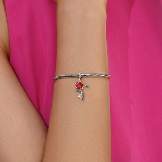 Gnoce Red Poppy Flower Charm Platinum-plated Silver Blend_5
