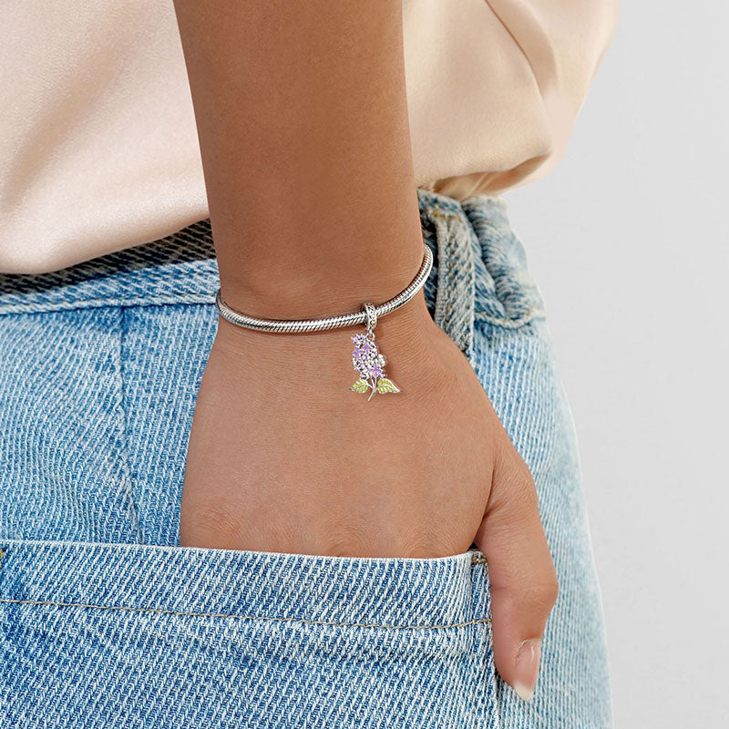 Gnoce Purple Lilac Flower Charm Platinum-plated Silver Blend_5