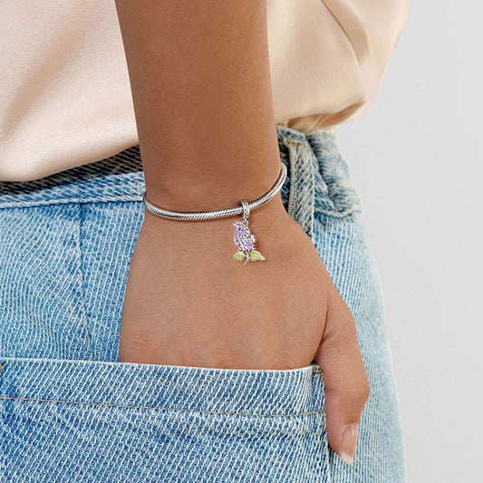 Gnoce Purple Lilac Flower Charm Platinum-plated Silver Blend_5