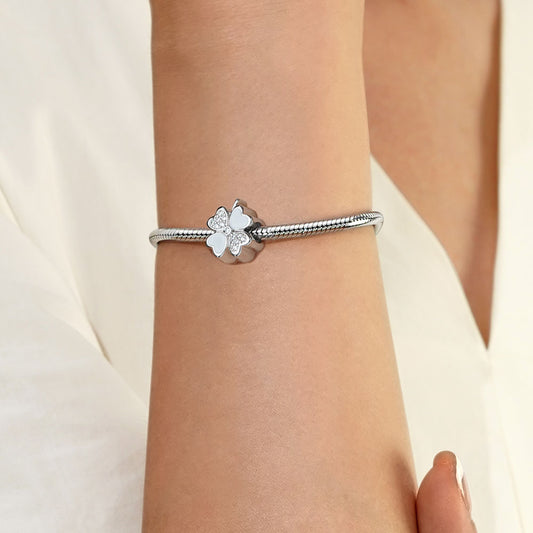 Gnoce Lucky Four-leaf Clover Engravable Charm Platinum-plated Silver Blend_6