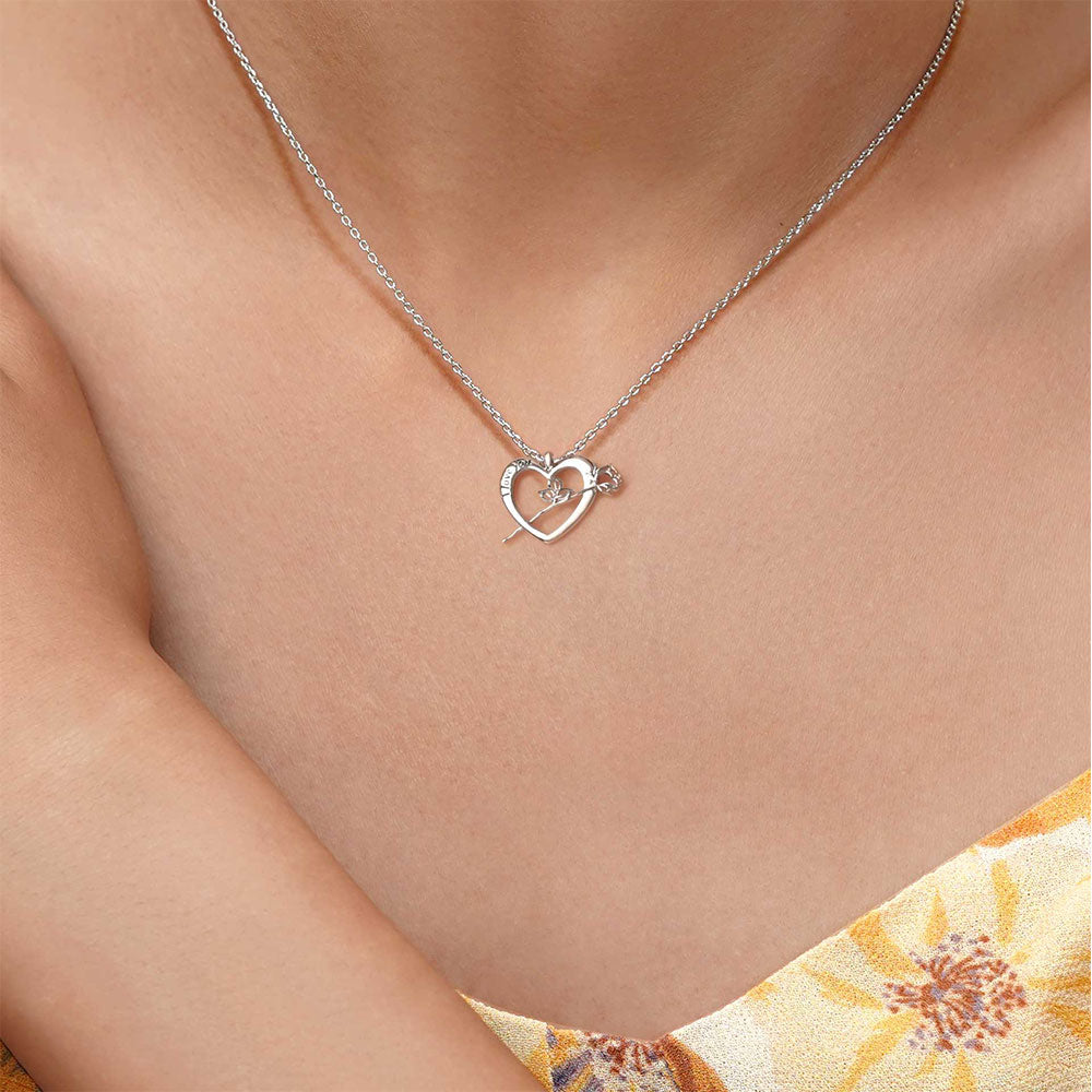Gnoce Rose Flower Heart Necklace Platinum-plated Silver Blend_5
