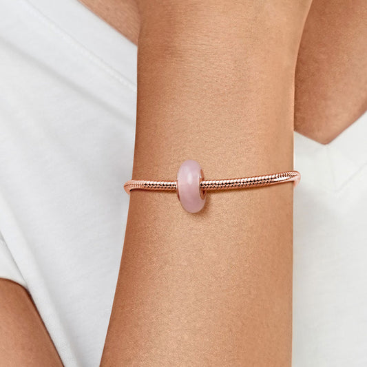 Natural Rose Quartz Charm Bead 925 Sterling Silver 18K Rose Gold Heart Hole_5