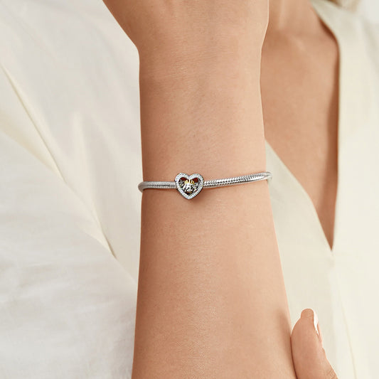 Gnoce Queen & Dog Open Heart Charm Platinum-plated Silver Blend_5