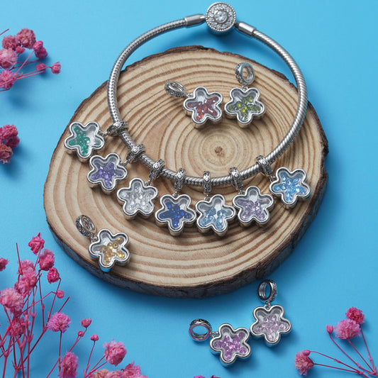 Gnoce Plum Blossom Birthstone Charm Platinum-plated Silver Blend_5