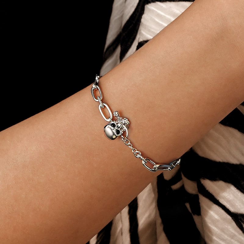 Gnoce Skull Element Link Chain Bracelet Platinum-plated Silver Blend_6
