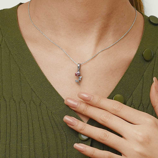 Gnoce Red Rose Flower Charm Platinum-plated Silver Blend_7
