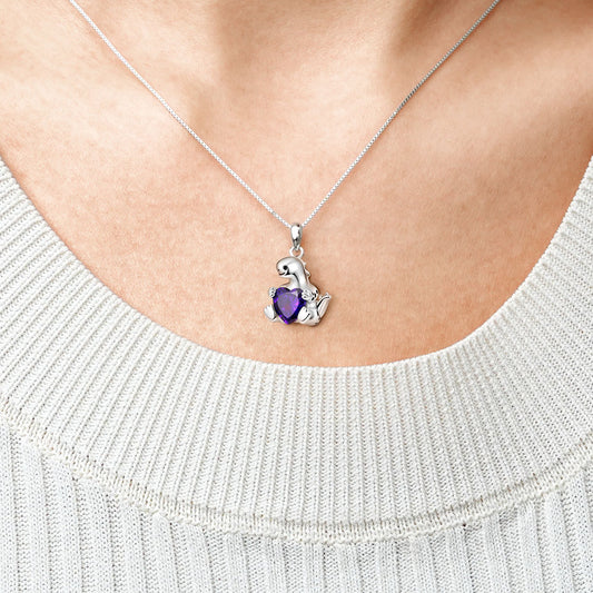 Gnoce Stegosaurus Embraces Heart Gem Necklace_4