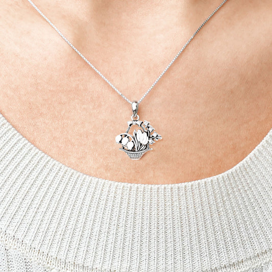Gnoce Vintage Flower Basket Necklace Platinum-plated Silver Blend_4