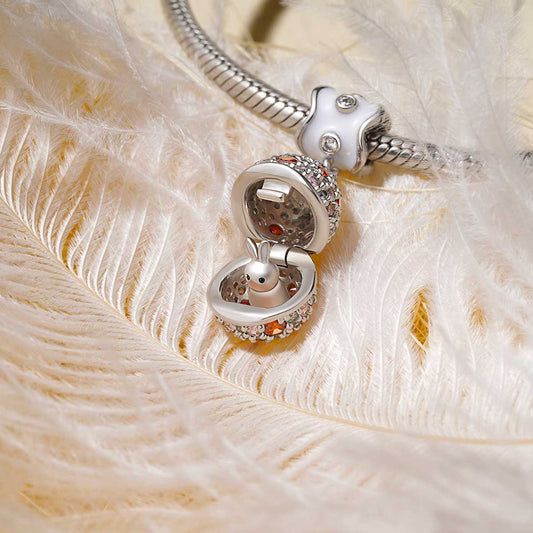 Gnoce Rabbit in Egg Easter Gift Charm Platinum-plated Silver Blend_3