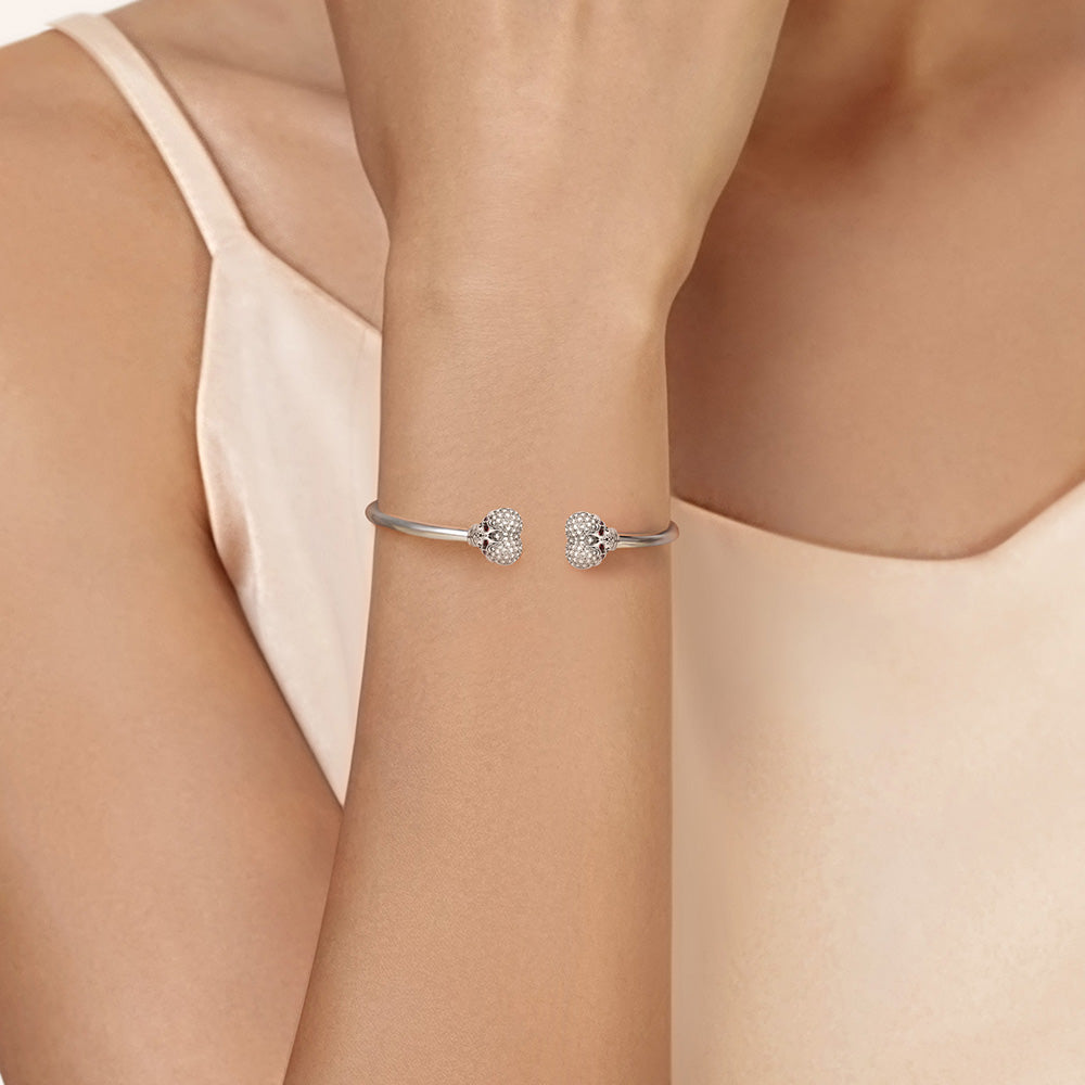 Gnoce Heart-shaped Skulls Cap End Removable Bracelet Platinum-plated Silver Blend_4