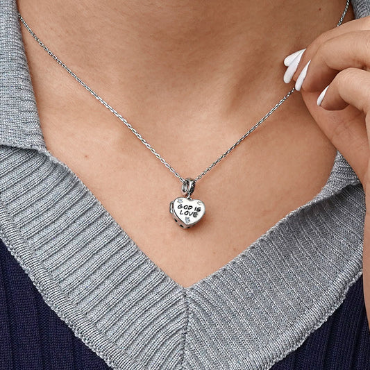 Gnoce "God is Love" Heart Personalized Charm Platinum-plated Silver Blend_6