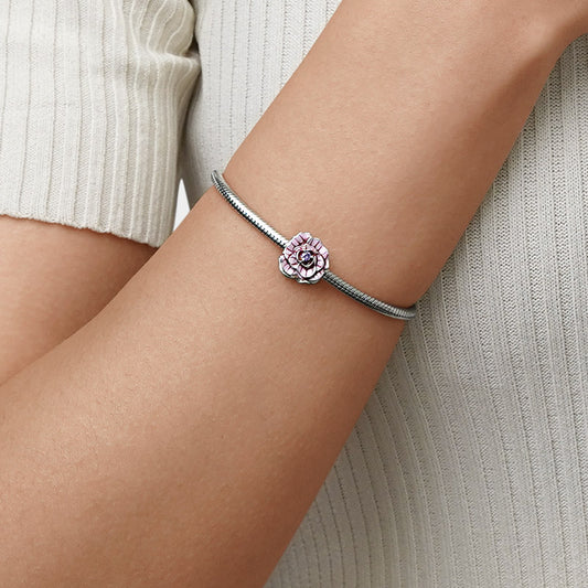 Gnoce Pink Rose Flower Charm Platinum-plated Silver Blend_5
