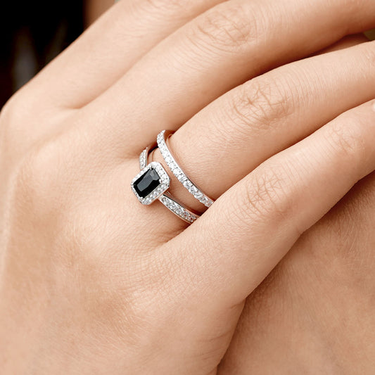 Gnoce Sparkling Rectangle-cut Ring Platinum-plated Silver Blend_4