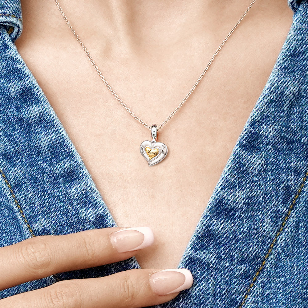 Gnoce Family Love Heart Engravable Charm Platinum-plated Silver Blend_8