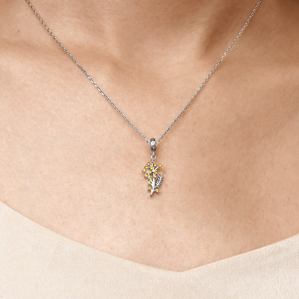 Gnoce Silver Wattle Flower Charm Platinum-plated Silver Blend_7
