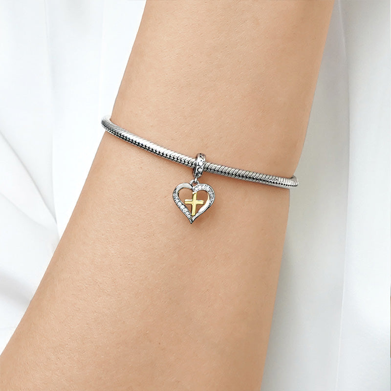 Gnoce Love Heart Cross Charm Platinum-plated Silver Blend_7