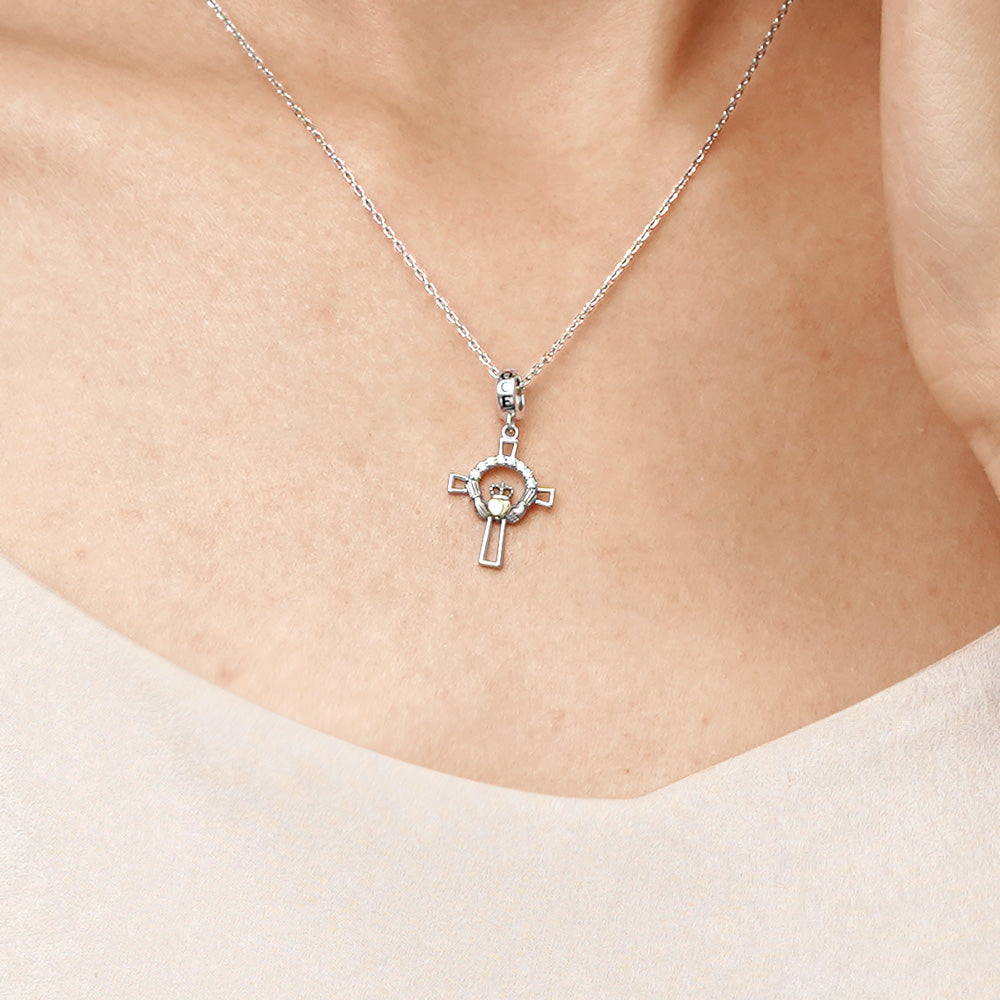 Gnoce Claddagh Cross Charm Platinum-plated Silver Blend_7