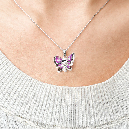 Gnoce Butterfly Skull Necklace Platinum-plated Silver Blend_4
