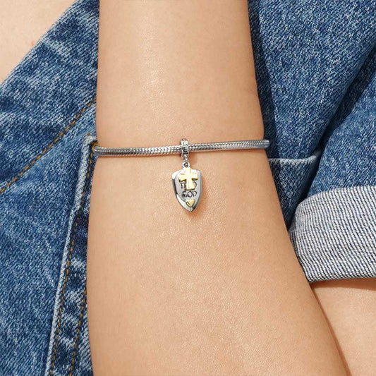 Gnoce Shield with Cross Charm Platinum-plated Silver Blend_5