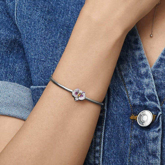 Gnoce Orchid Flower Charm Platinum-plated Silver Blend_5